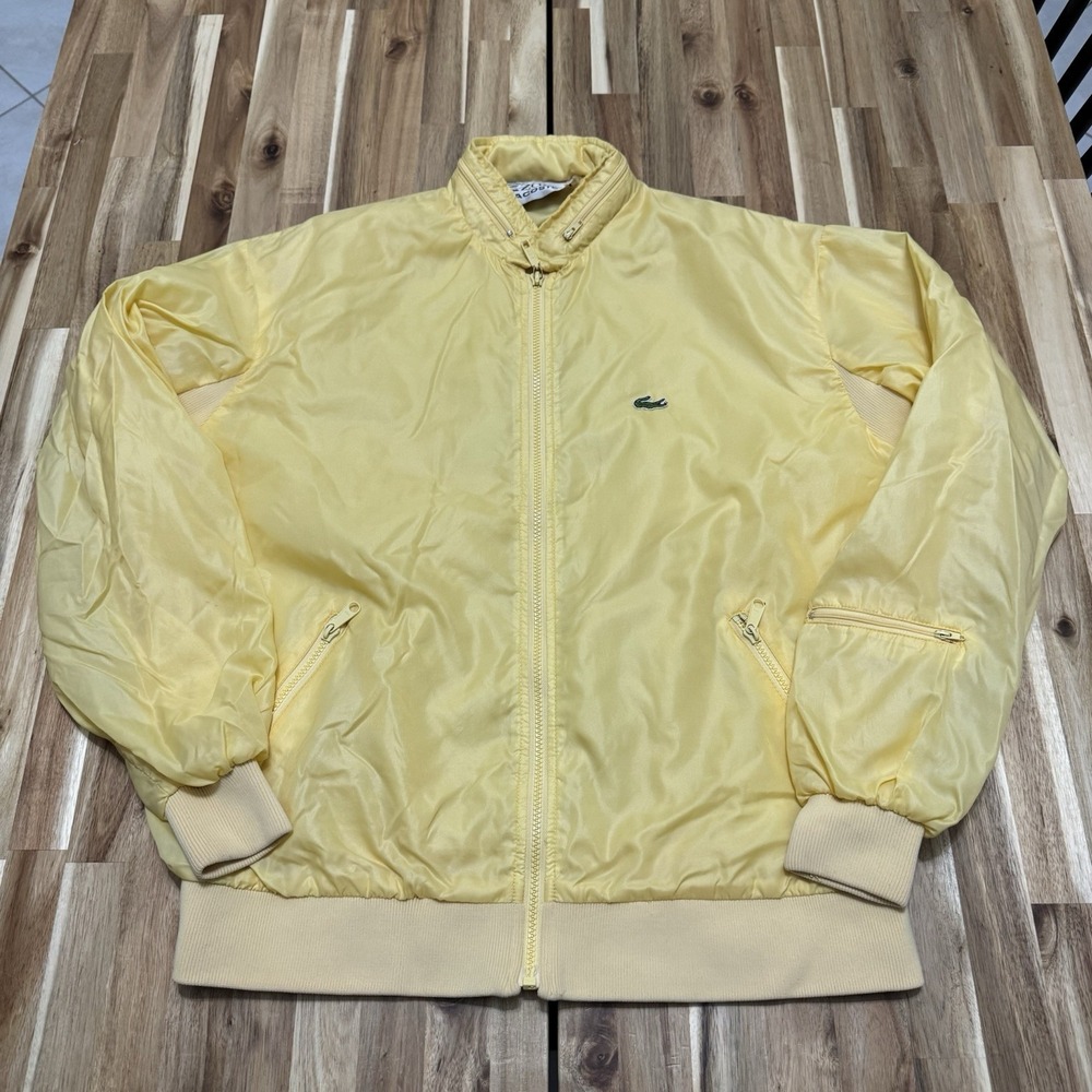 Vintage Izod Lacoste Jacket Mens L Yellow Lightweight Full Zip Nylon Preppy 90s